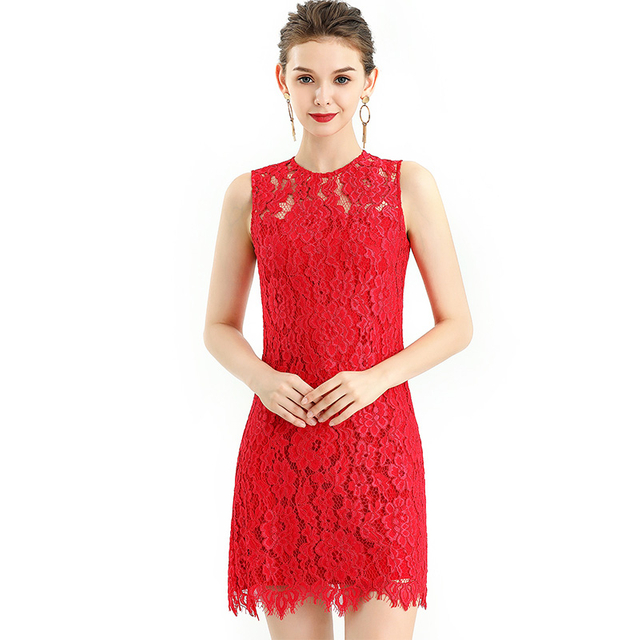 D097 Women Floral eyelash lace sleeveless fitted day and party mini dress