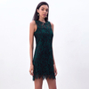 D097-4 Women floral leaf eyelash lace sleeveless fitted day and party mini dress