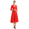 D186 Women Solid three-quarter sleeves A-line high low hem midi party dress 