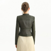 J215 Women faux leather quilted panel cropped biker jacket 