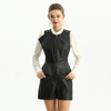 J217 Women faux leather panelled fitted biker vest 