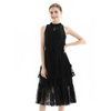 D091 Women Flower lace sleeveless ruffled detail tiered midi evening dress