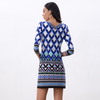 D079 Women Geometric print boat neck three quarter sleeves mini day dress 