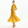 D084 Women Solid chiffon three quarters sleeves ruffle detailed midi party dress