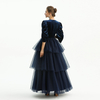 D193 Girls Velvet three-quarter puff sleeves tiered flared maxi tulle gown 