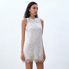 D097-2 Women Peony flower eyelash lace sleeveless fitted day and party mini dress
