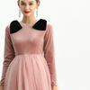 D191 Girls Velvet long sleeves full shape flared design evening long tulle gown 