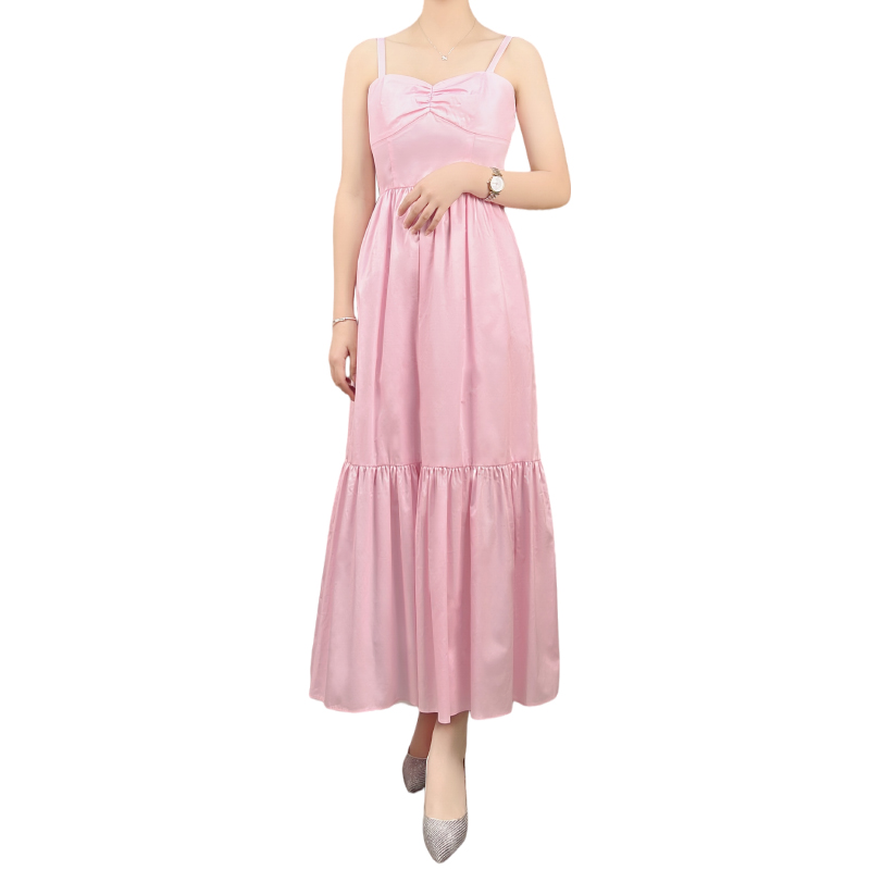 D296 Women Cotton strappy smocked back tiered ruffle flared midi dress 