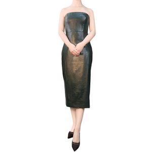 D339 Women croc embossed faux-leather strapless tight fit tube dress