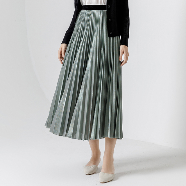 A121 Women Metallic knit full circle sunburst pleated midi party skirt