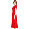 H628 Women Solid knit cap sleeves midi day dress 