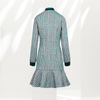 C151 Women Yarn dye tweed long sleeves flounce hem career mini dress