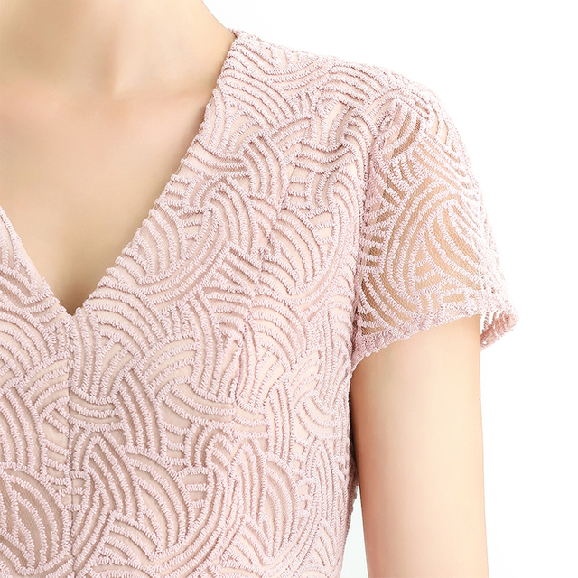 D062-9 Women Geometric embroidered V neck cap sleeves flared midi evening dress