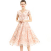  D062-6 Women All-over floral embroidered sequinned V neck cap sleeves flared midi evening dress