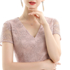 D062-1 Women Floral lace V neck cap sleeves flared midi evening dress