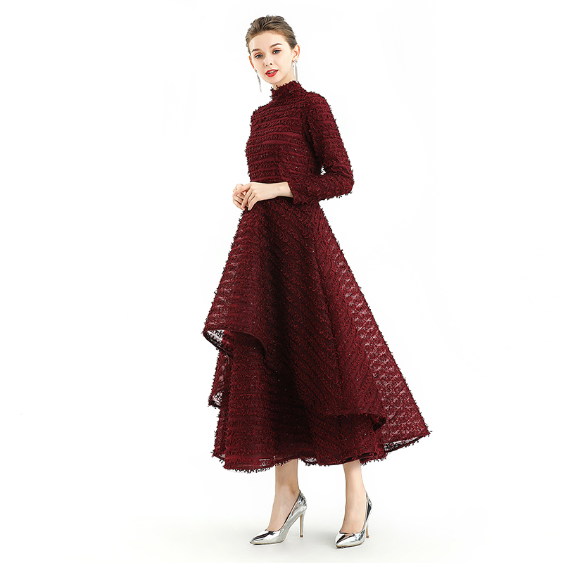 D120 Girls All-over embroidered ribbon detailing long sleeves evening midi gown