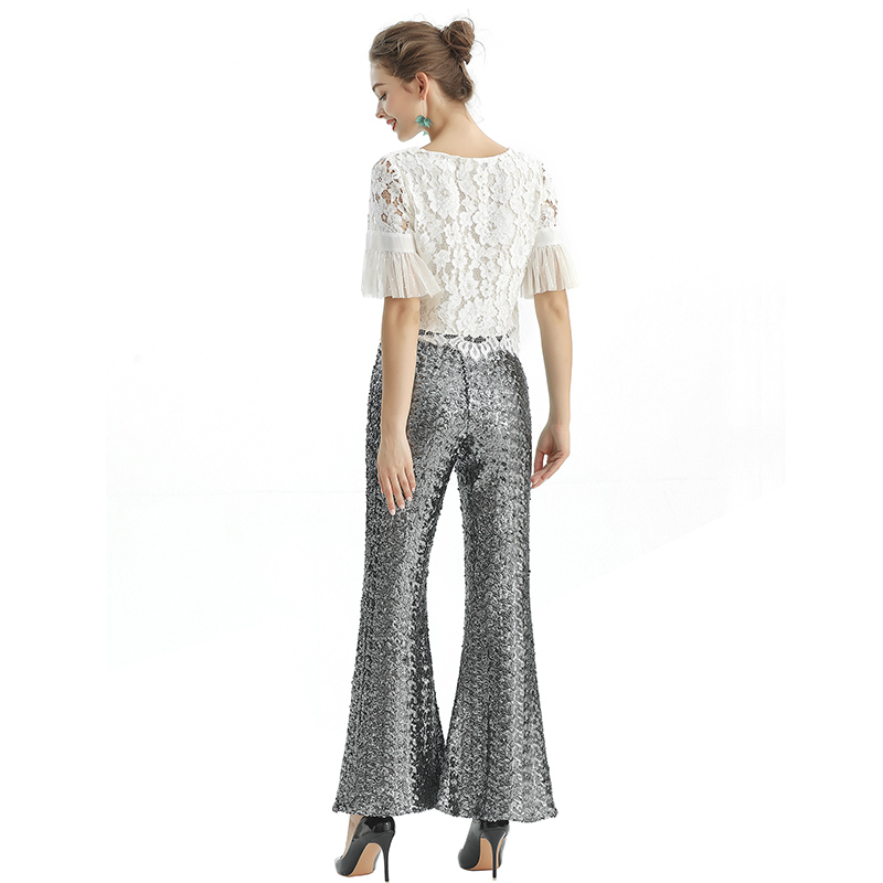 P159 Women Fully sequin bootcut party trousers 