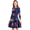 D027 Women floral print round neck long sleeves flared mini day dress