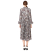 D037 Women Paisley print long sleeves sunburst pleated midi day dress