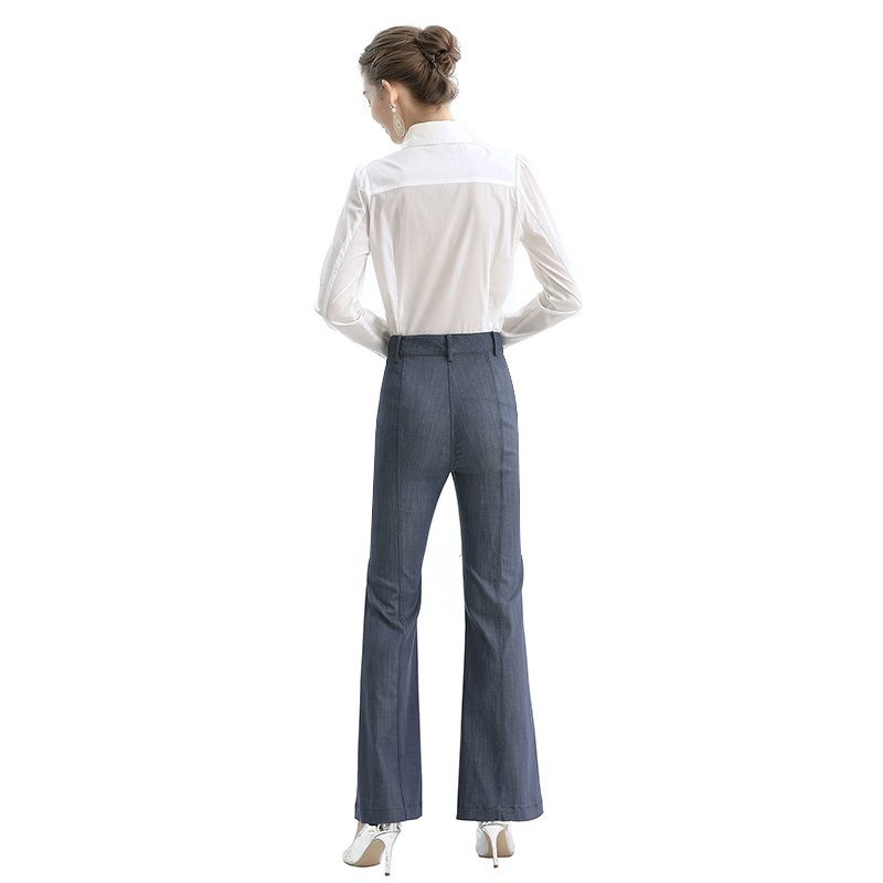 P177 Women Tencel polyester stretch denim button fly smart casual trousers