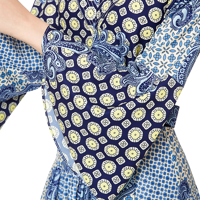 D051 Women Print polyester three-quarter sleeves tiered design midi dress