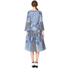 D051 Women Print polyester three-quarter sleeves tiered design midi dress