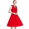 D004 Women Solid sleeveless ruched ruffle midi party dress