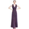 D014 Women Metallic knit V neck sleeveless pleated maxi evening dress