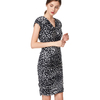D019 Women Animal print V neck cap sleeves fitted mini day dress