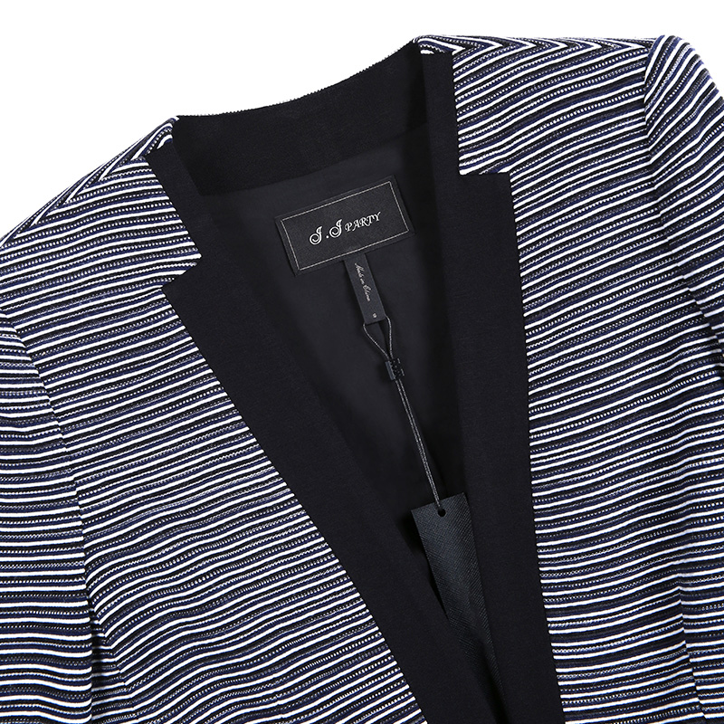H312 Women Stripe knit long sleeve zipper-waisted cropped jacket 