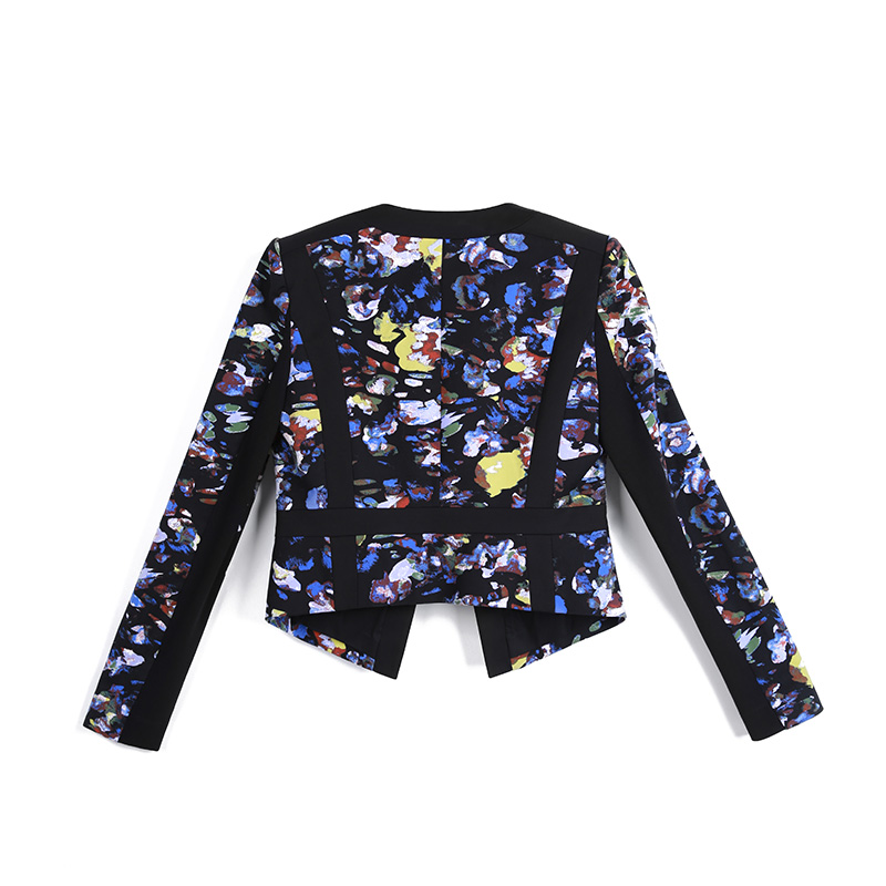 G466 Women Print and contrast black stripe panel smart casual cropped jacket