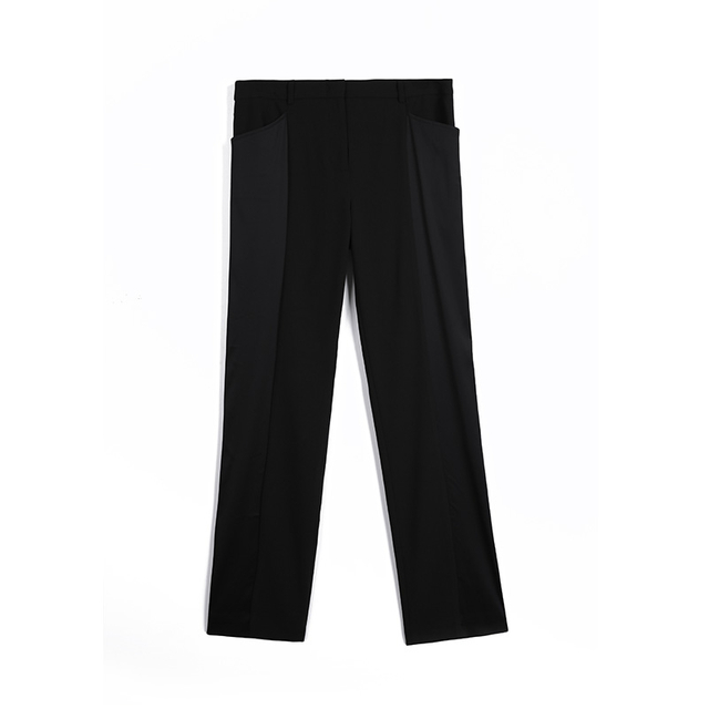 D610 Women Solid suiting and satin combo high-rise slim fit trousers