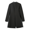 5969 Women Solid woven and faux leather combo zipper-waisted mid length jacket