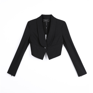 C163 Women Solid knit long sleeve smart casual cropped jacket