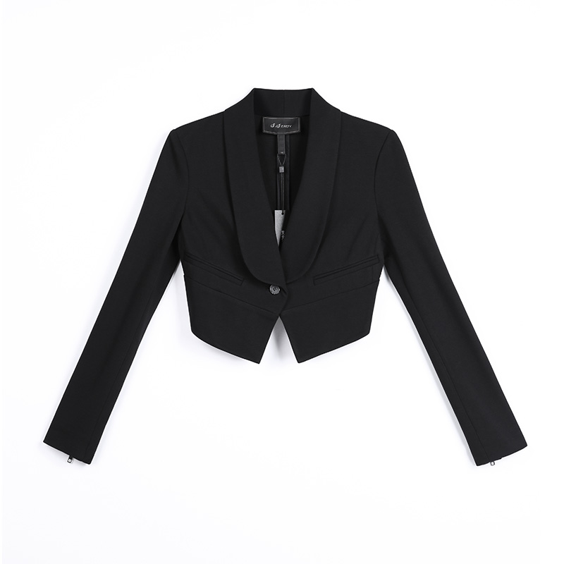 C163 Women Solid knit long sleeve smart casual cropped jacket