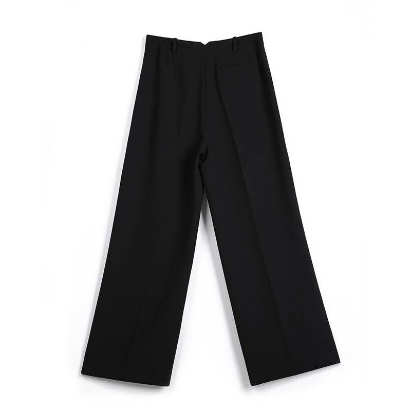G719 Women Solid polyester stretch mid-rise straight-legs tailored trousers