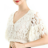 T064-5 Women floral lace V neck short sleeve elasticated hem cropped blouse
