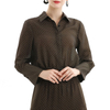 T060-2 Women Polka dot print shirt collar long sleeves drawstring waist cropped blouse