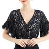 T064-3 Women 2-tone floral lace V neck short sleeve elasticated hem cropped tops