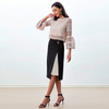 T228-1 Women Macramé lace multi stripes geometric pattern bell sleeves blouse