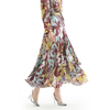 S069 Women Retro print panelled asymmetric pleated ruffle long flare skirt