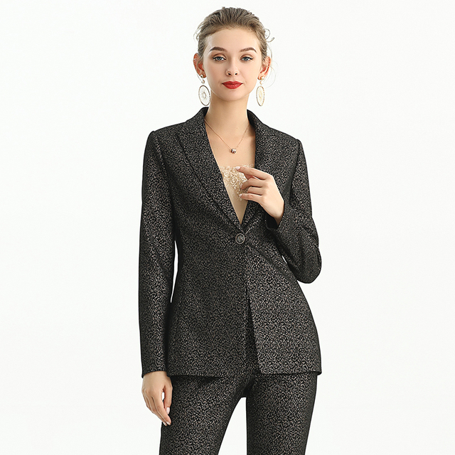 J155-2 Women Metallic jacquard long sleeves notched lapel tailored-cut single-breasted blazer