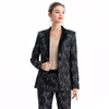 J155 Women Lace bonded fabric combo velvet notched lapel tailored-cut single-breasted blazer