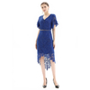S075-3 Women Floral lace asymmetric scallop hem midi party skirt