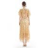 S065-4 Women 2-tone eyelet lace asymmetric long flare handkerchief skirt