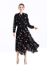 S068-9 Women Print Swiss-dot clipped jacquard asymmetric panelled long flare handkerchief skirt