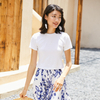 T059 Woman Solid cotton knit short sleeves casual cropped tee shirt