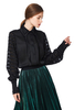 T034 Women Crinkle Polyester shirt collar fringed stripes detailing long sleeves blouse