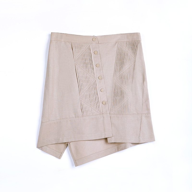 C005 Women Tencel blend pintuck detail asymmetric mini skirt