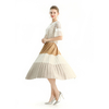 S125 Women Faux suede color-block full circle sunburst pleated midi skirt